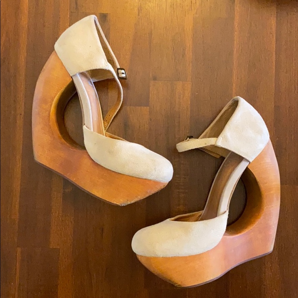 Jeffrey Campbell Beige Suede Wooden Platforms